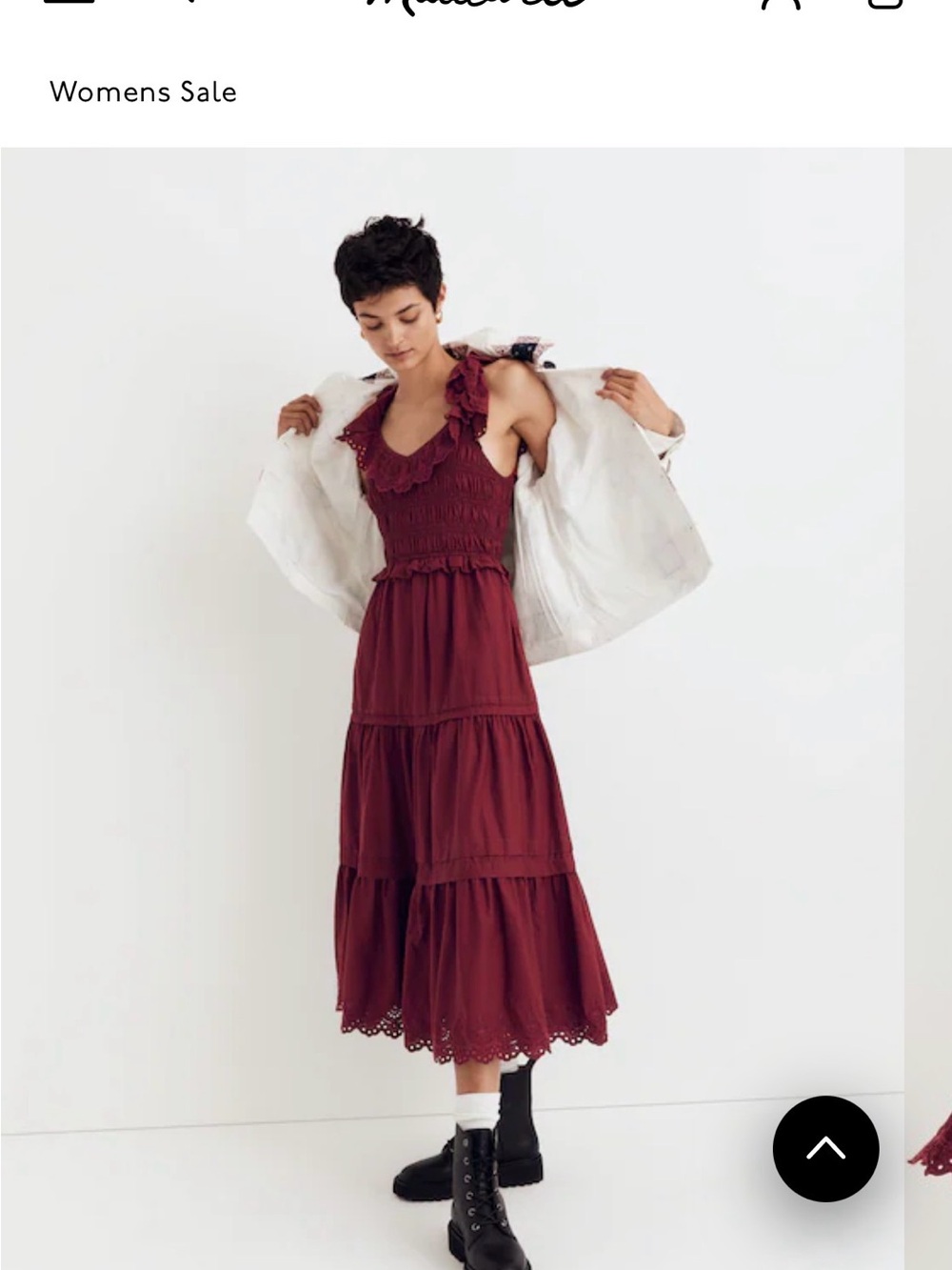 Madewell Women’s Embroidered Dress Tiered Midi Dress w/ Ruffle Straps Burgundy